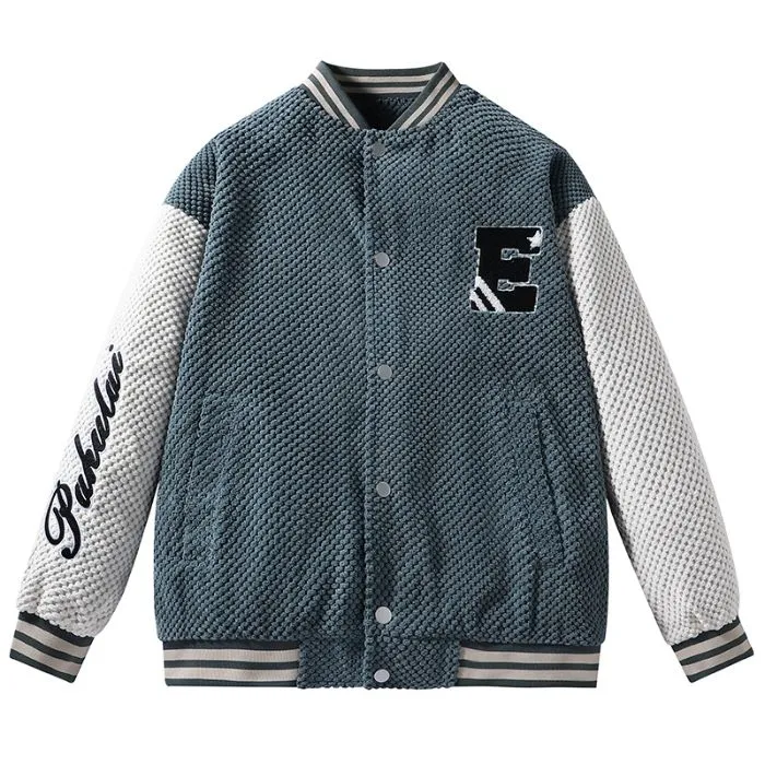 Relaxed-fit Varsity Jacket Featuring Elastic Band Cuffs and Button-up Design