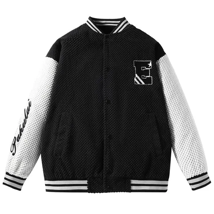 Relaxed-fit Varsity Jacket Featuring Elastic Band Cuffs and Button-up Design