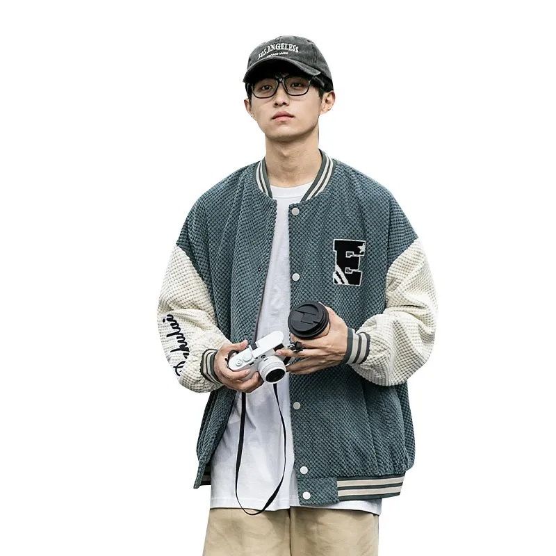 Relaxed-fit Varsity Jacket Featuring Elastic Band Cuffs and Button-up Design