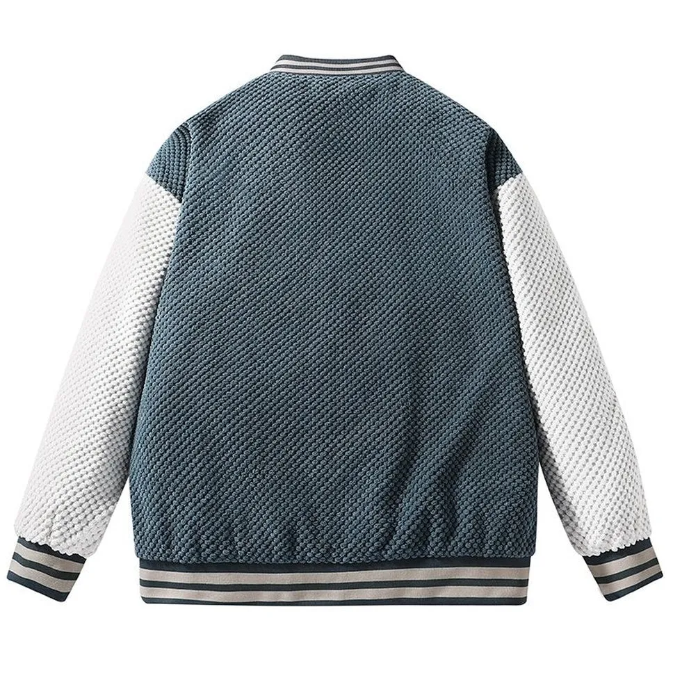 Relaxed-fit Varsity Jacket Featuring Elastic Band Cuffs and Button-up Design