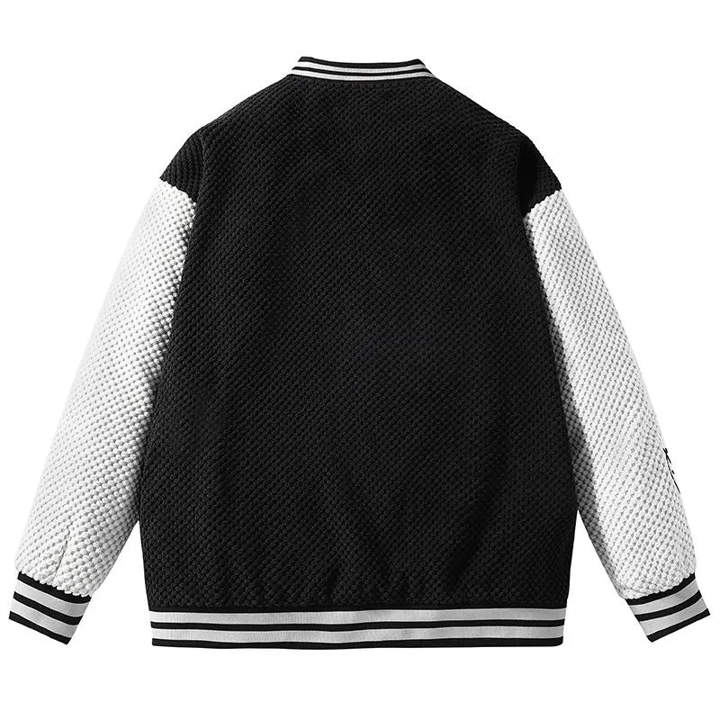 Relaxed-fit Varsity Jacket Featuring Elastic Band Cuffs and Button-up Design
