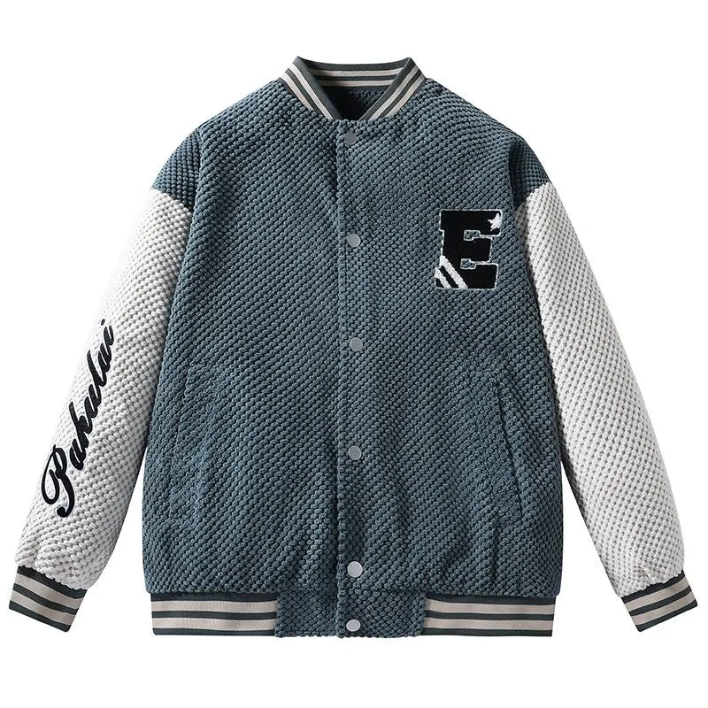 Relaxed-fit Varsity Jacket Featuring Elastic Band Cuffs and Button-up Design