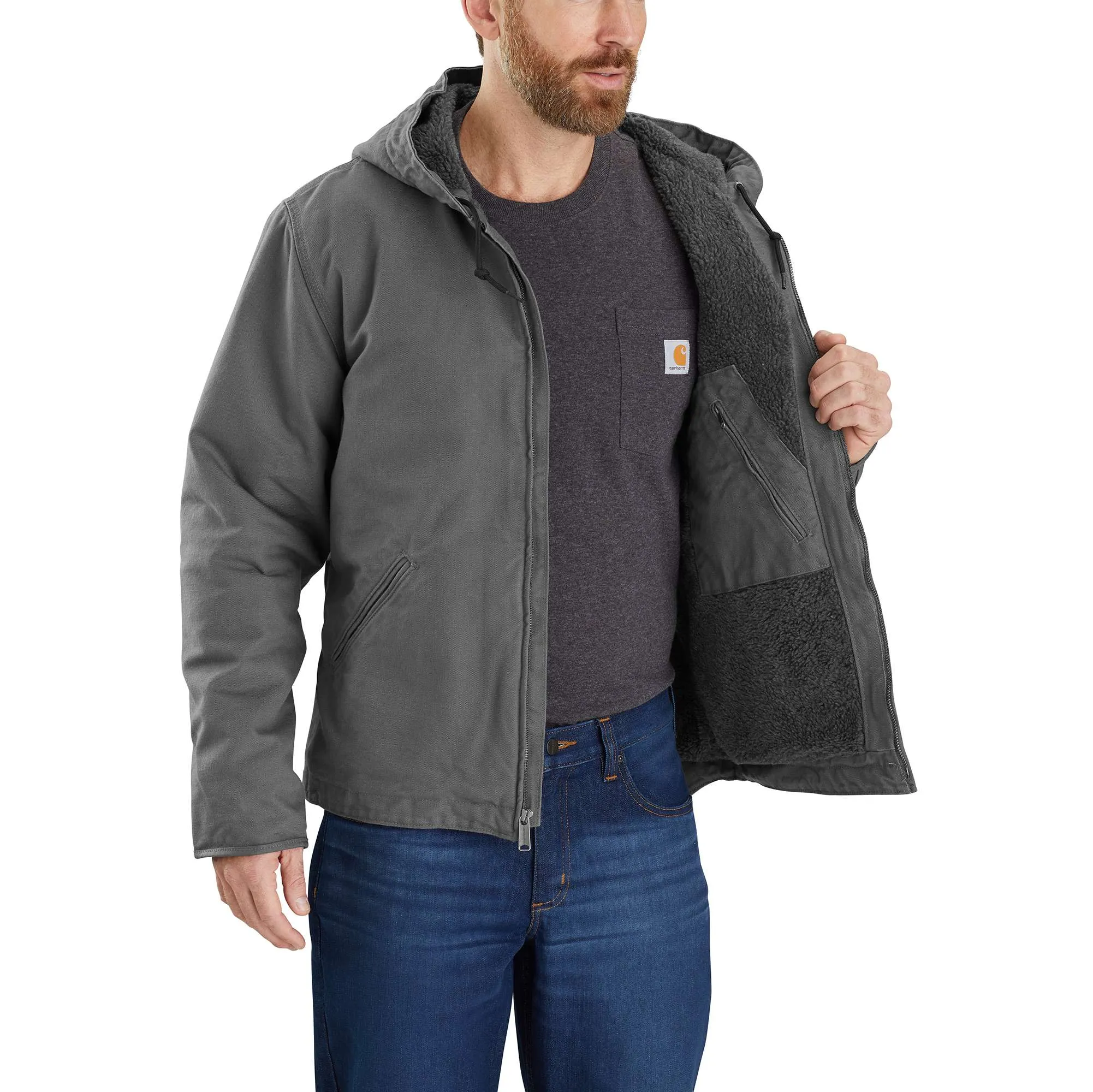 Relaxed Fit Washed Duck Sherpa-Lined Jacket