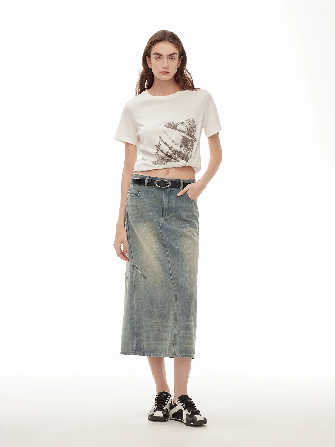 Retro Fishtail Denim Skirt