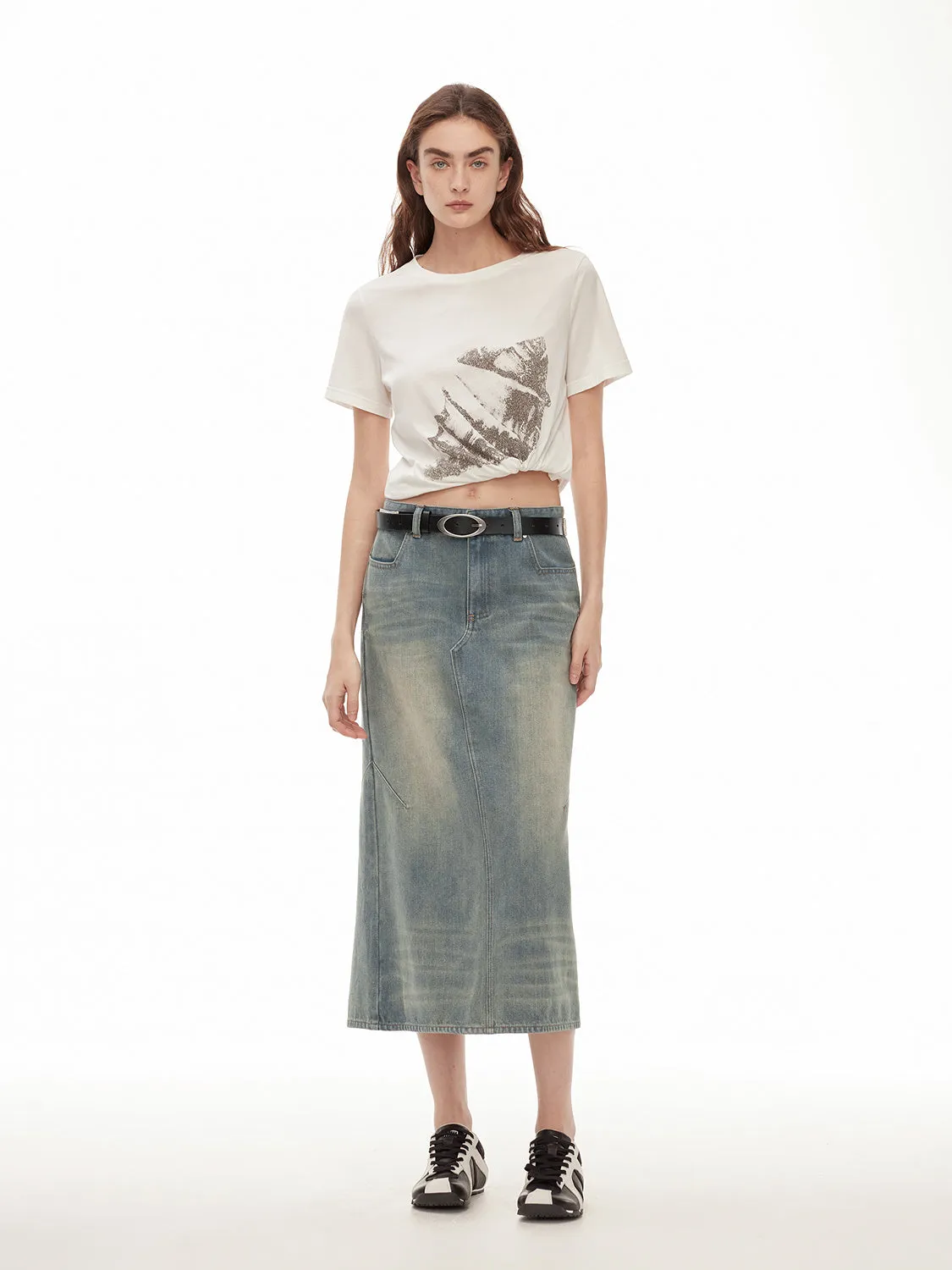 Retro Fishtail Denim Skirt