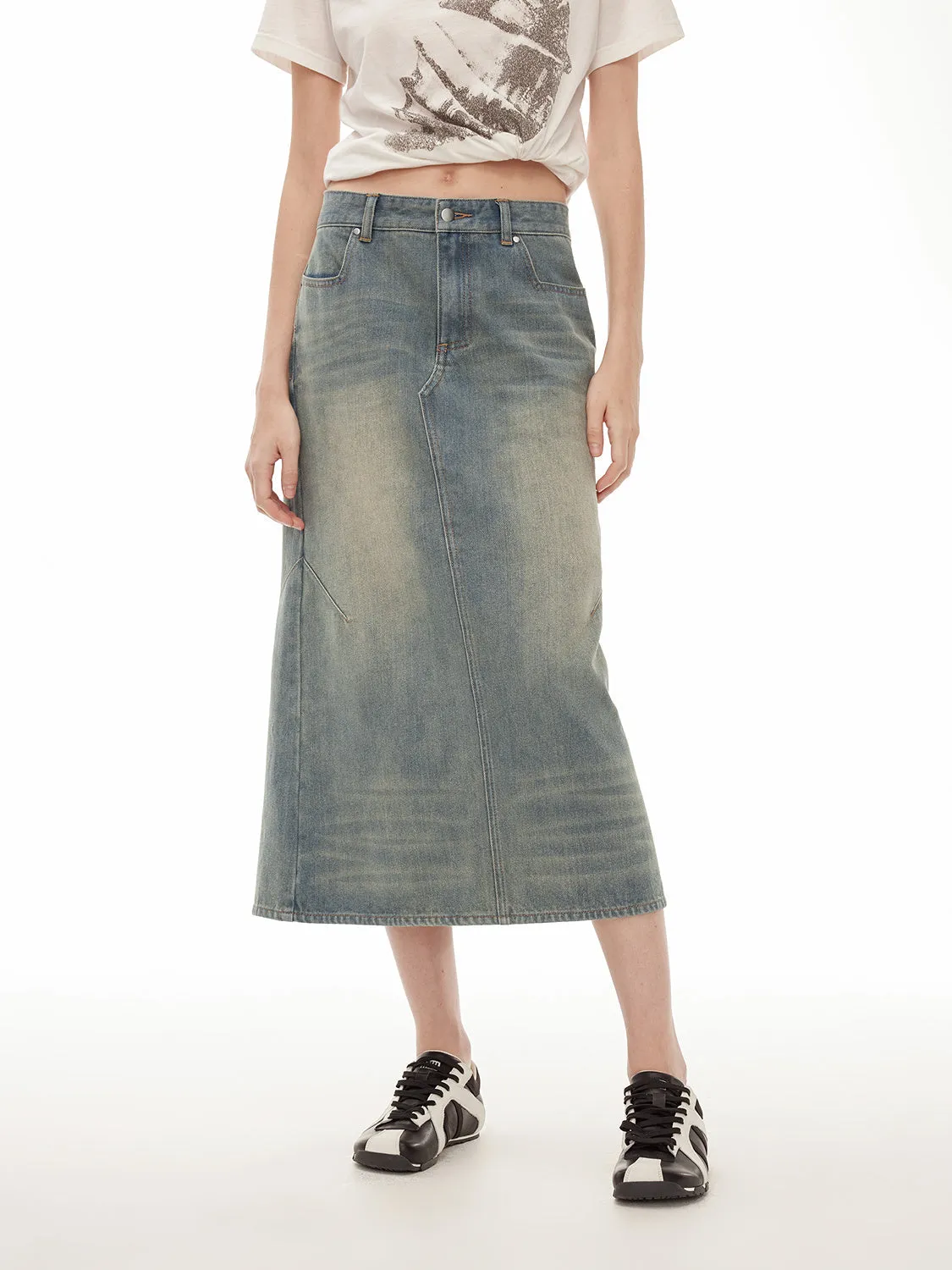 Retro Fishtail Denim Skirt