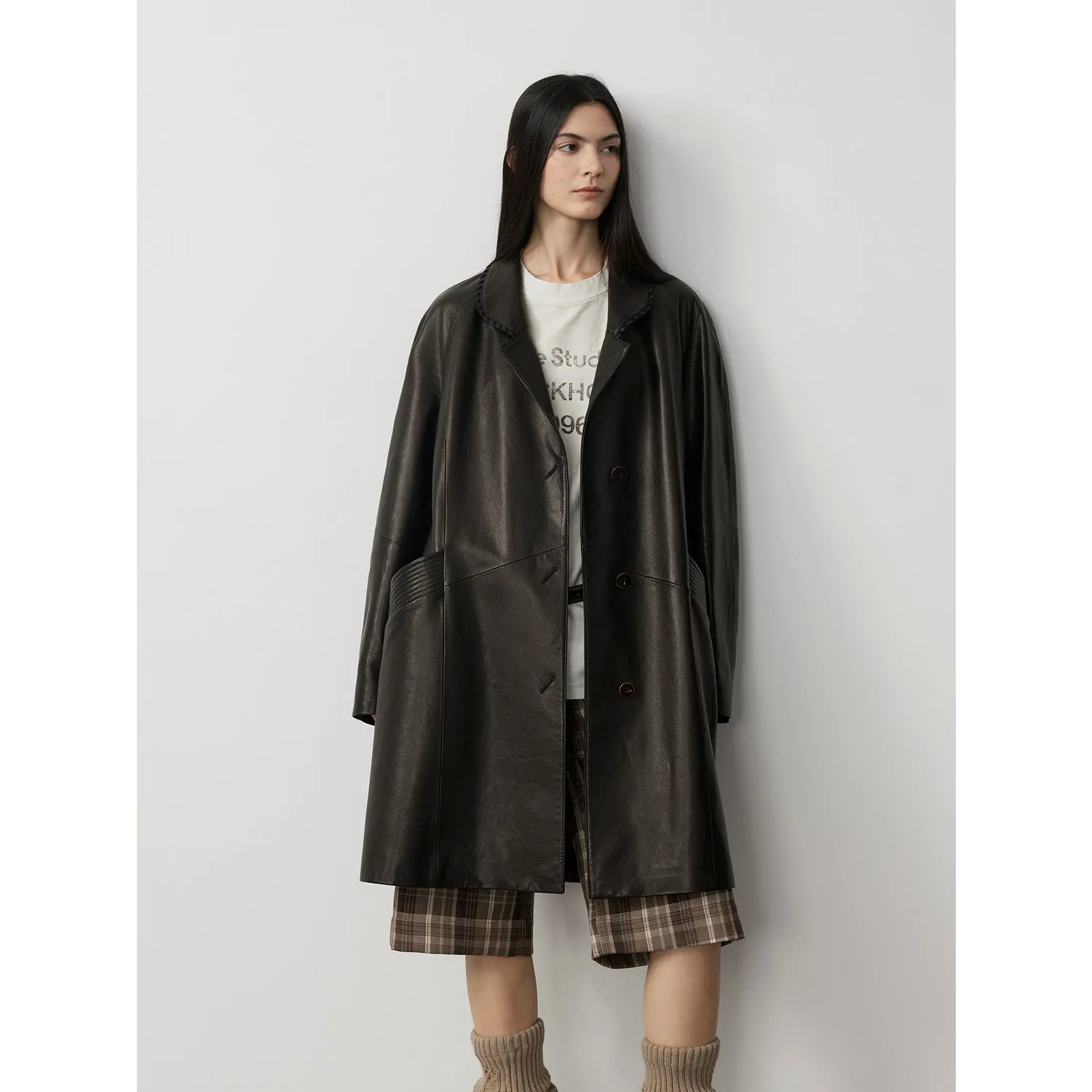 Retro Leather Trench Coat
