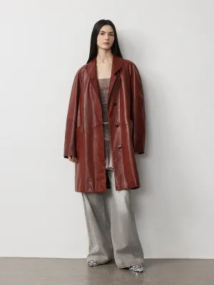 Retro Leather Trench Coat