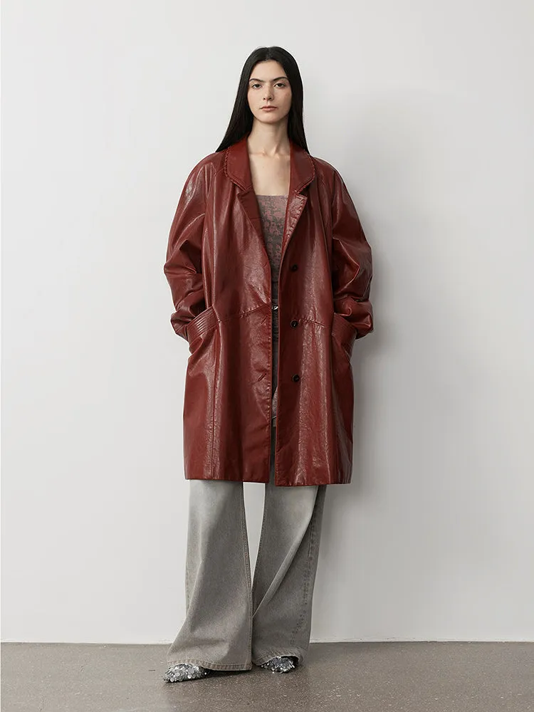 Retro Leather Trench Coat