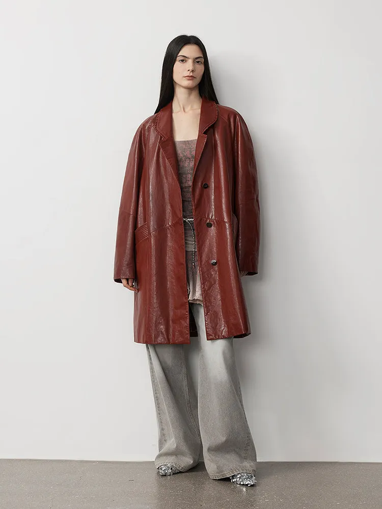 Retro Leather Trench Coat