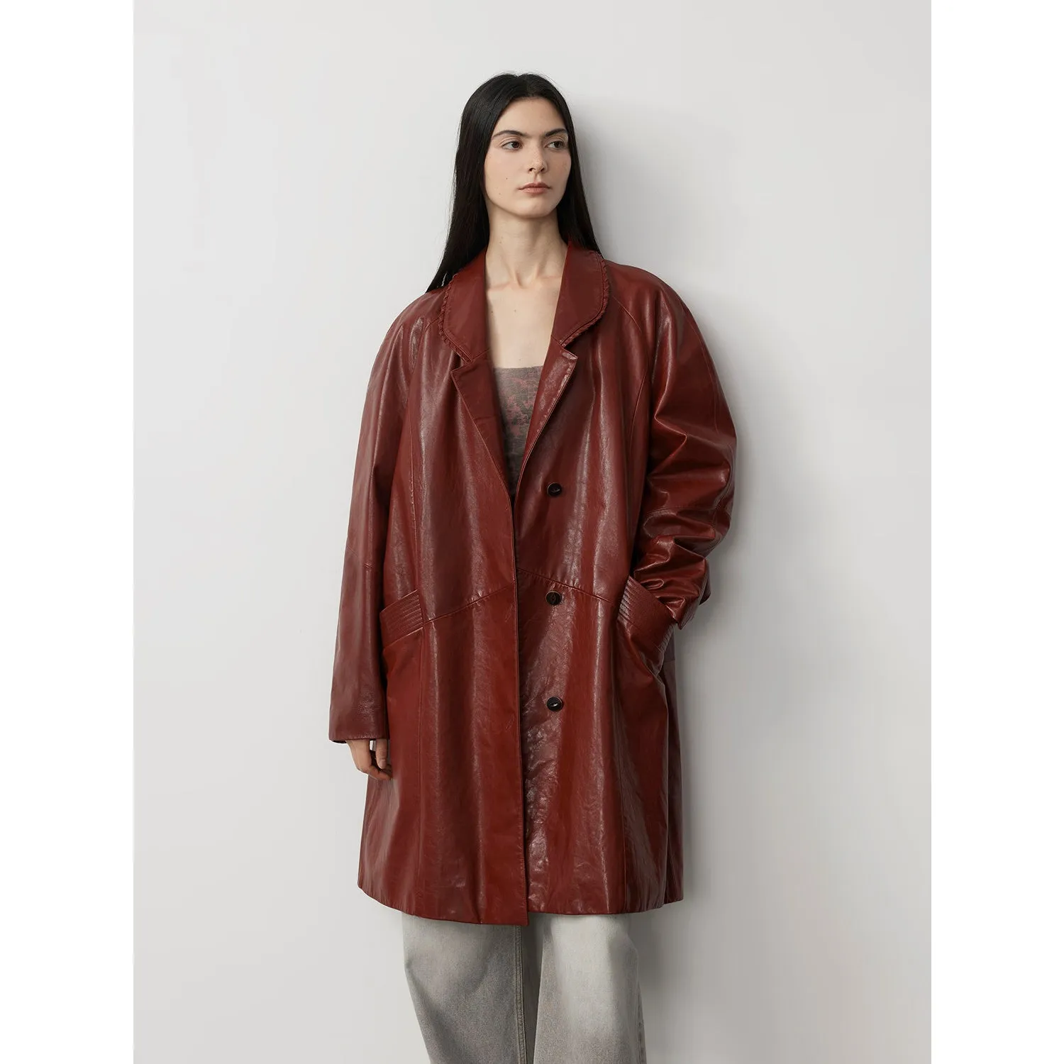 Retro Leather Trench Coat