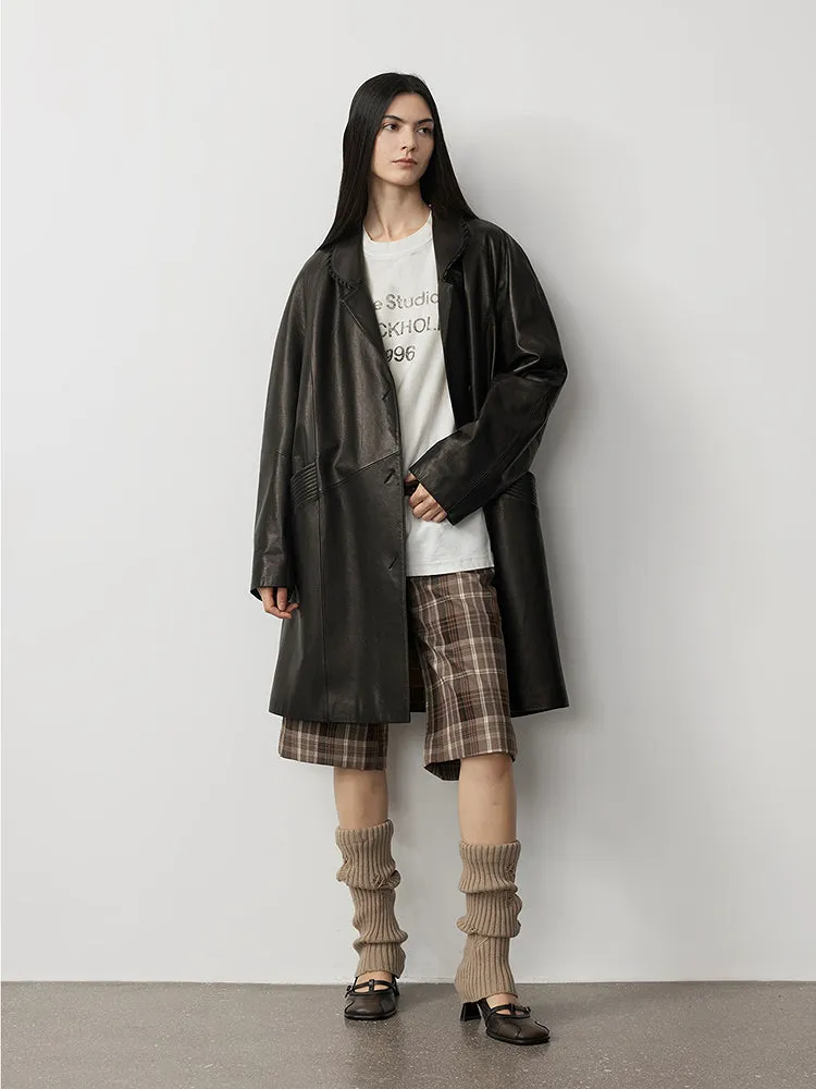 Retro Leather Trench Coat