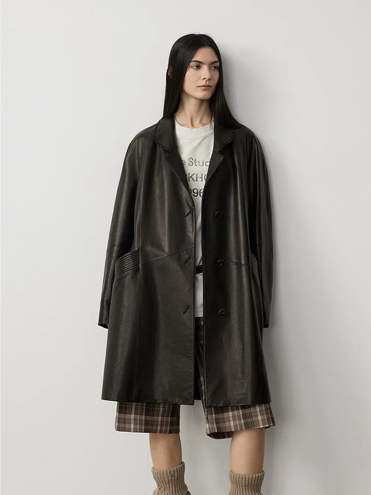 Retro Leather Trench Coat
