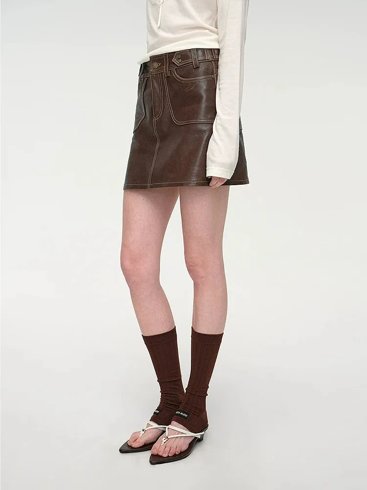 Retro Sheepskin A-Line Mini Skirt