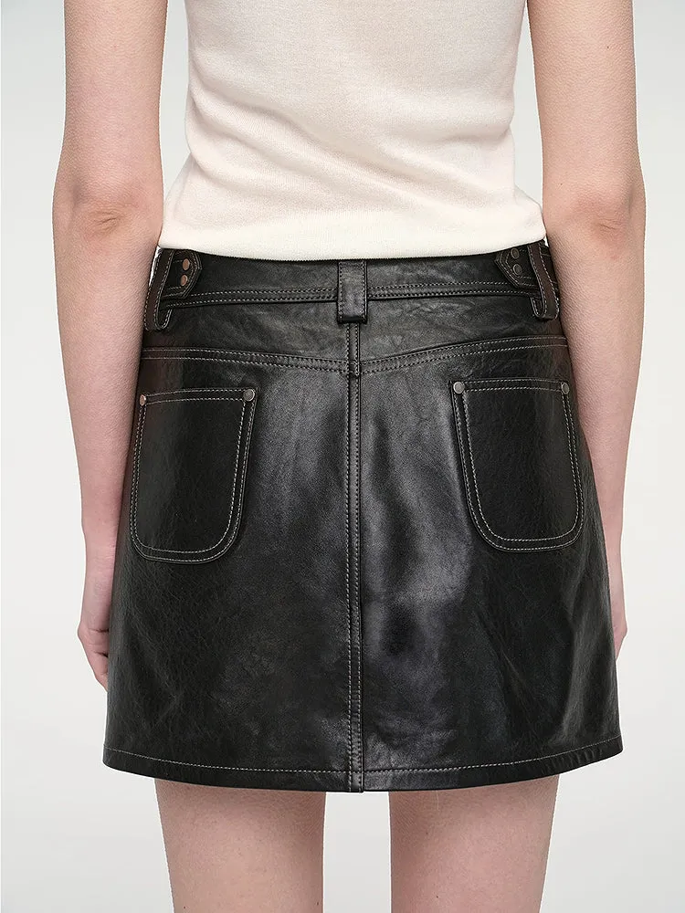 Retro Sheepskin A-Line Mini Skirt