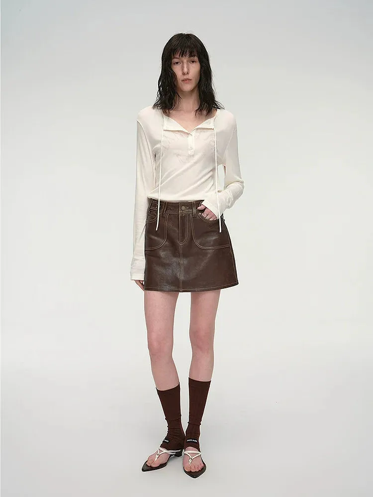 Retro Sheepskin A-Line Mini Skirt