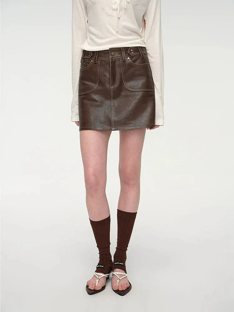 Retro Sheepskin A-Line Mini Skirt