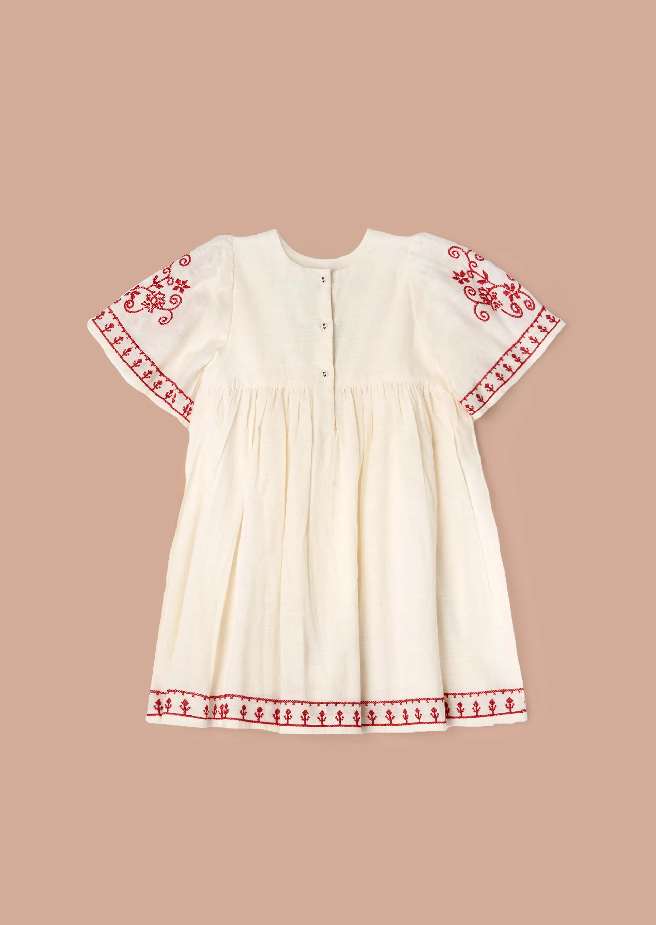 Reyna Nude Embroidered Swing Dress