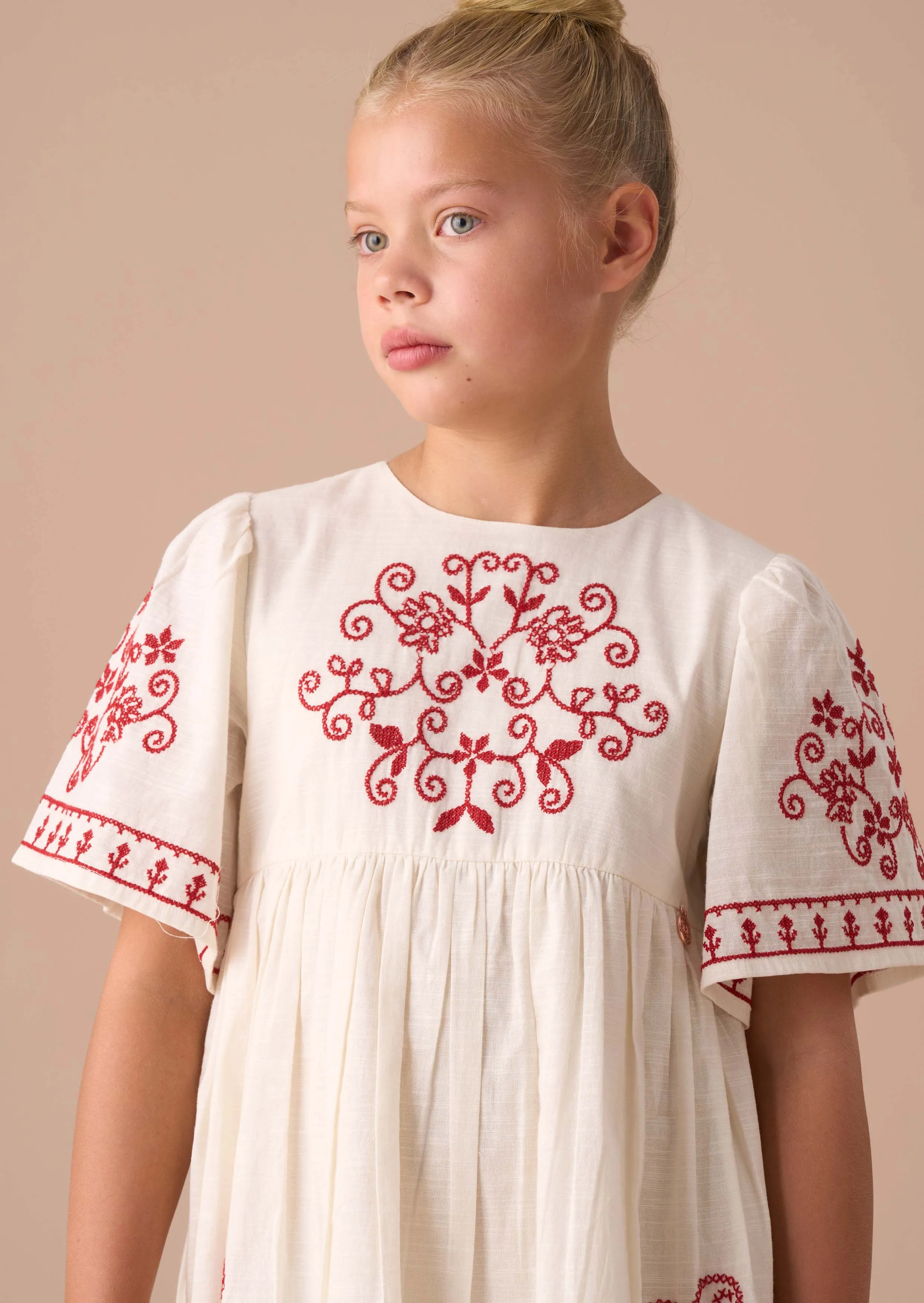 Reyna Nude Embroidered Swing Dress