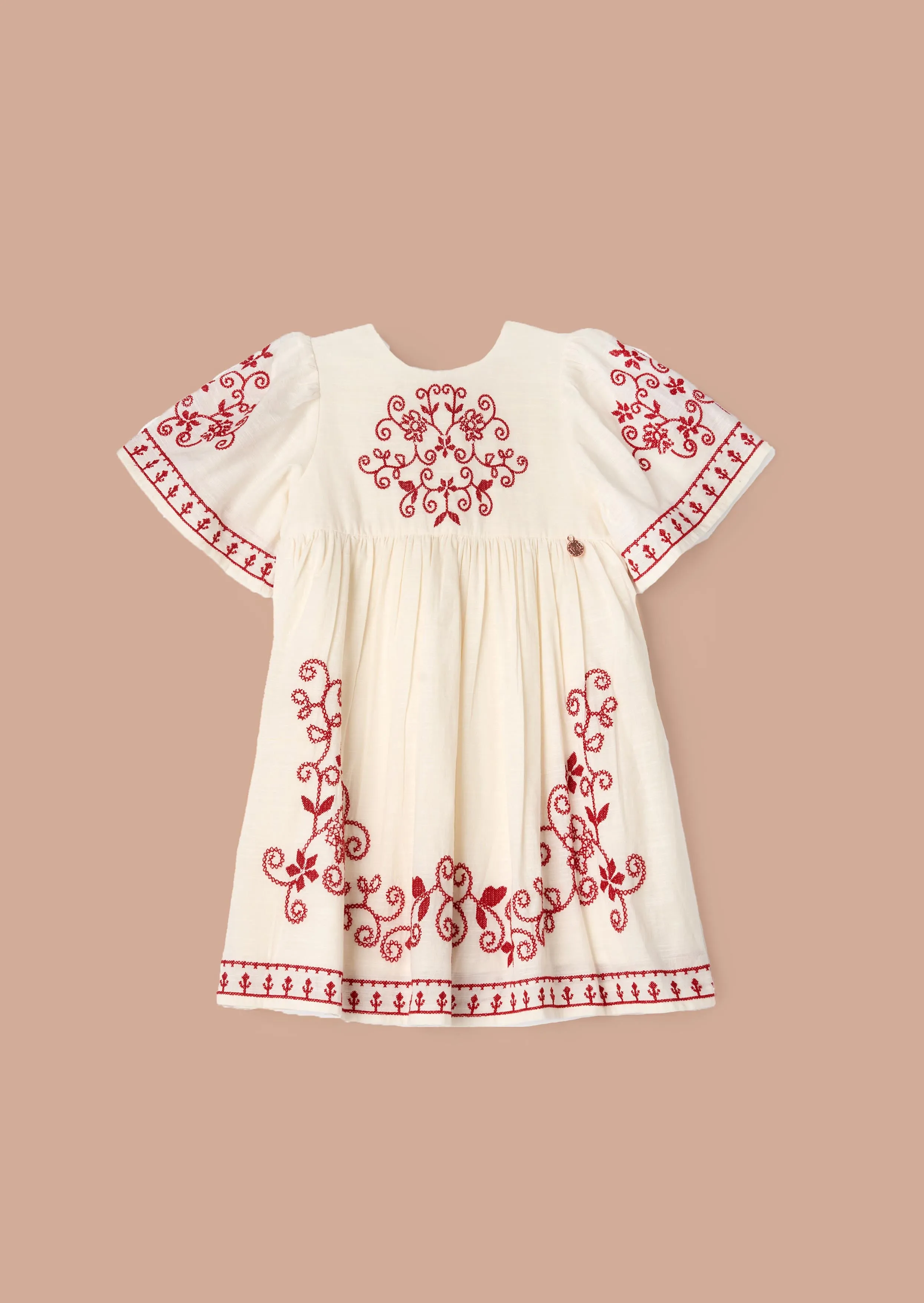 Reyna Nude Embroidered Swing Dress