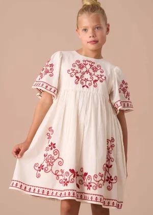 Reyna Nude Embroidered Swing Dress