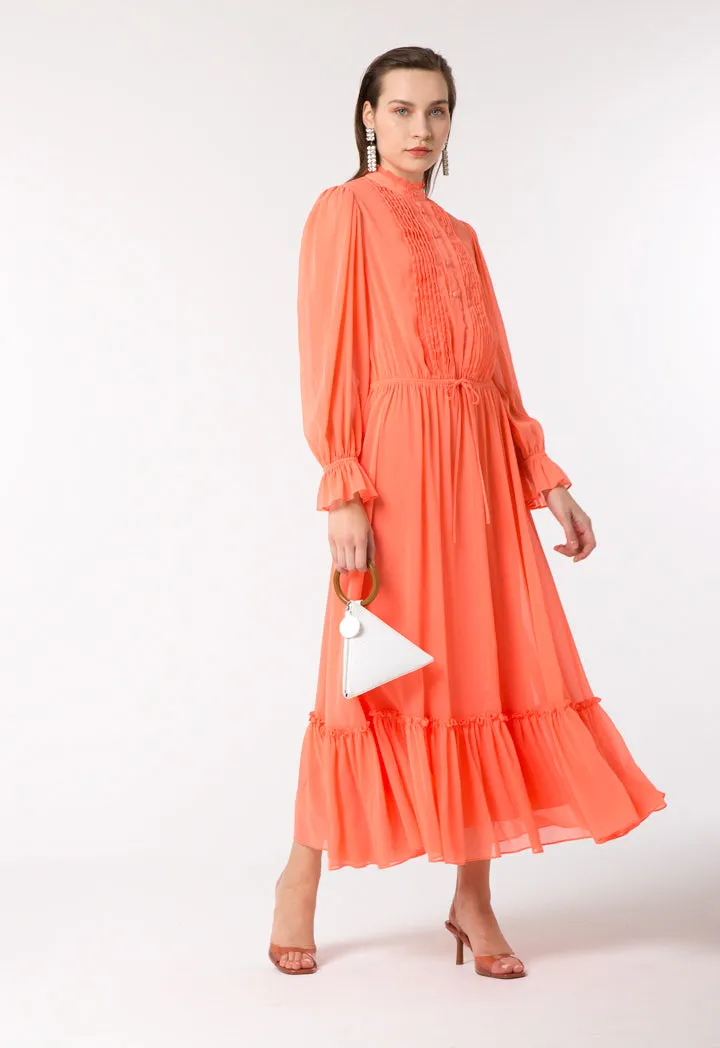 Ribbed Crepe Pleated Yoke Dress