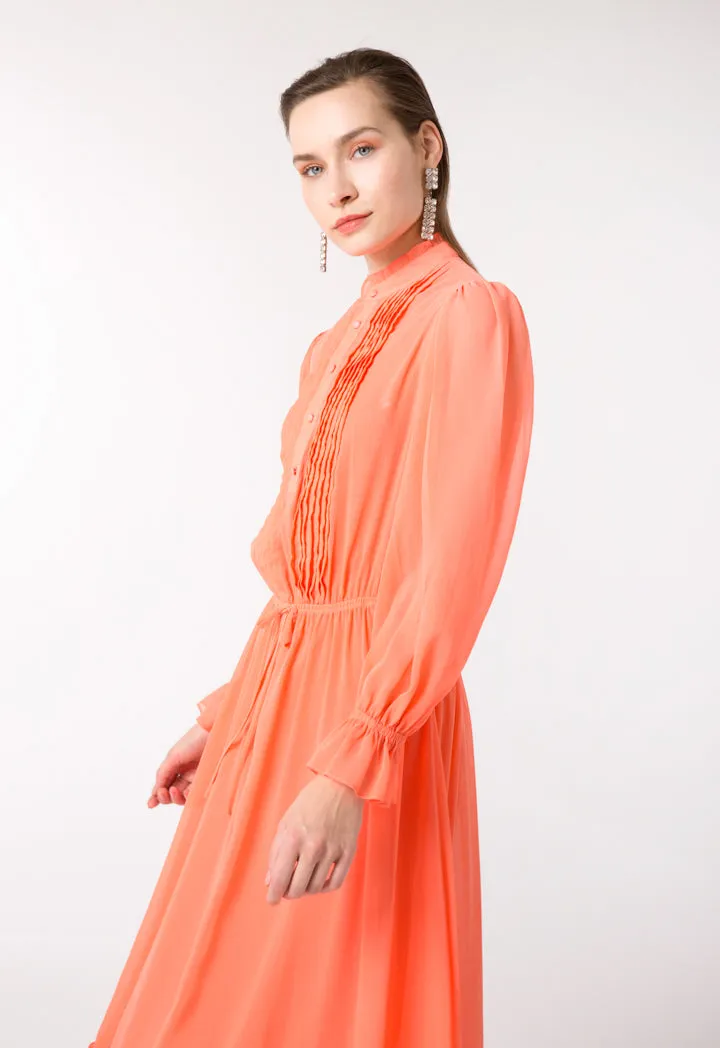 Ribbed Crepe Pleated Yoke Dress