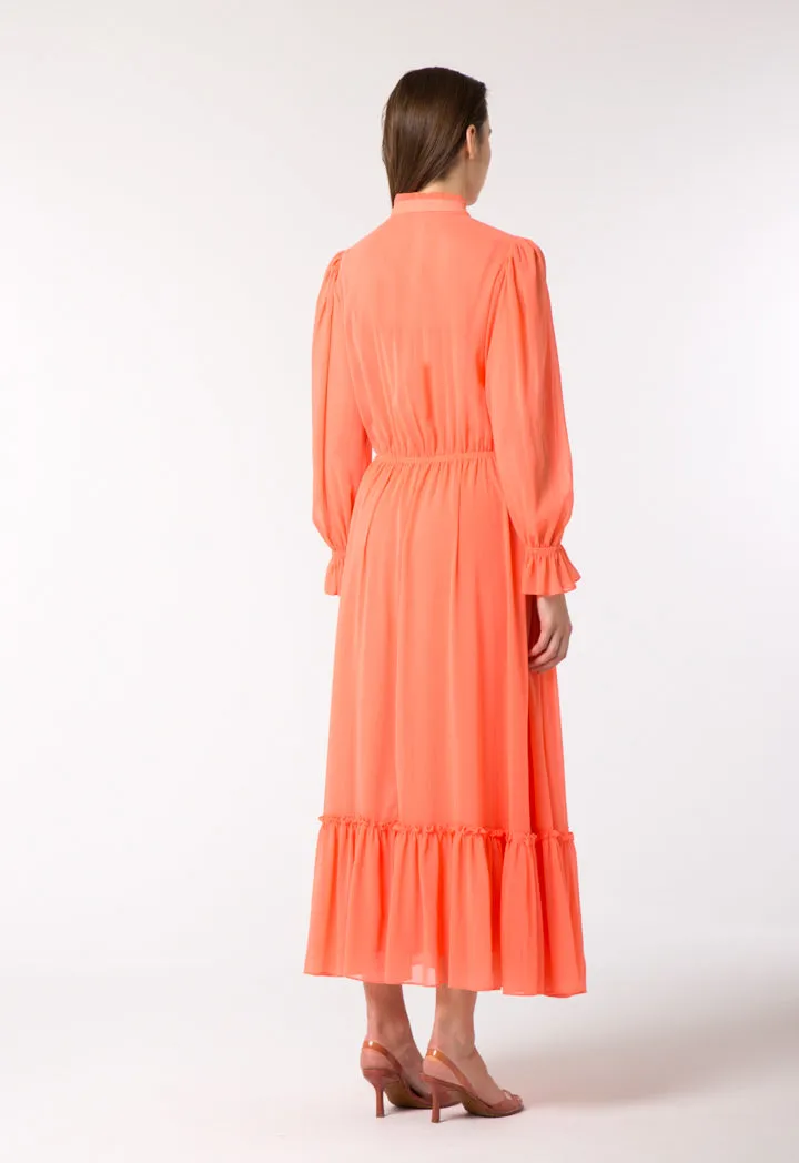 Ribbed Crepe Pleated Yoke Dress