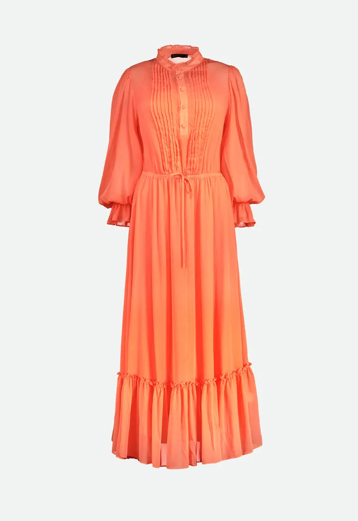 Ribbed Crepe Pleated Yoke Dress