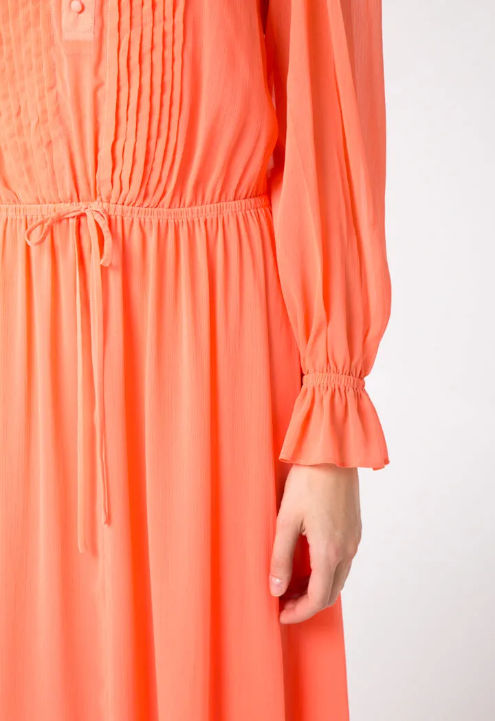 Ribbed Crepe Pleated Yoke Dress