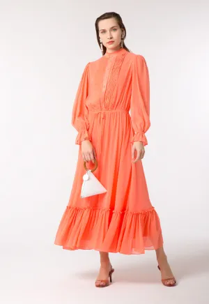 Ribbed Crepe Pleated Yoke Dress