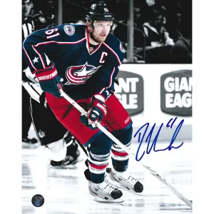 Rick Nash Autographed Columbus Blue Jackets 8X10 Photo (B W Background)