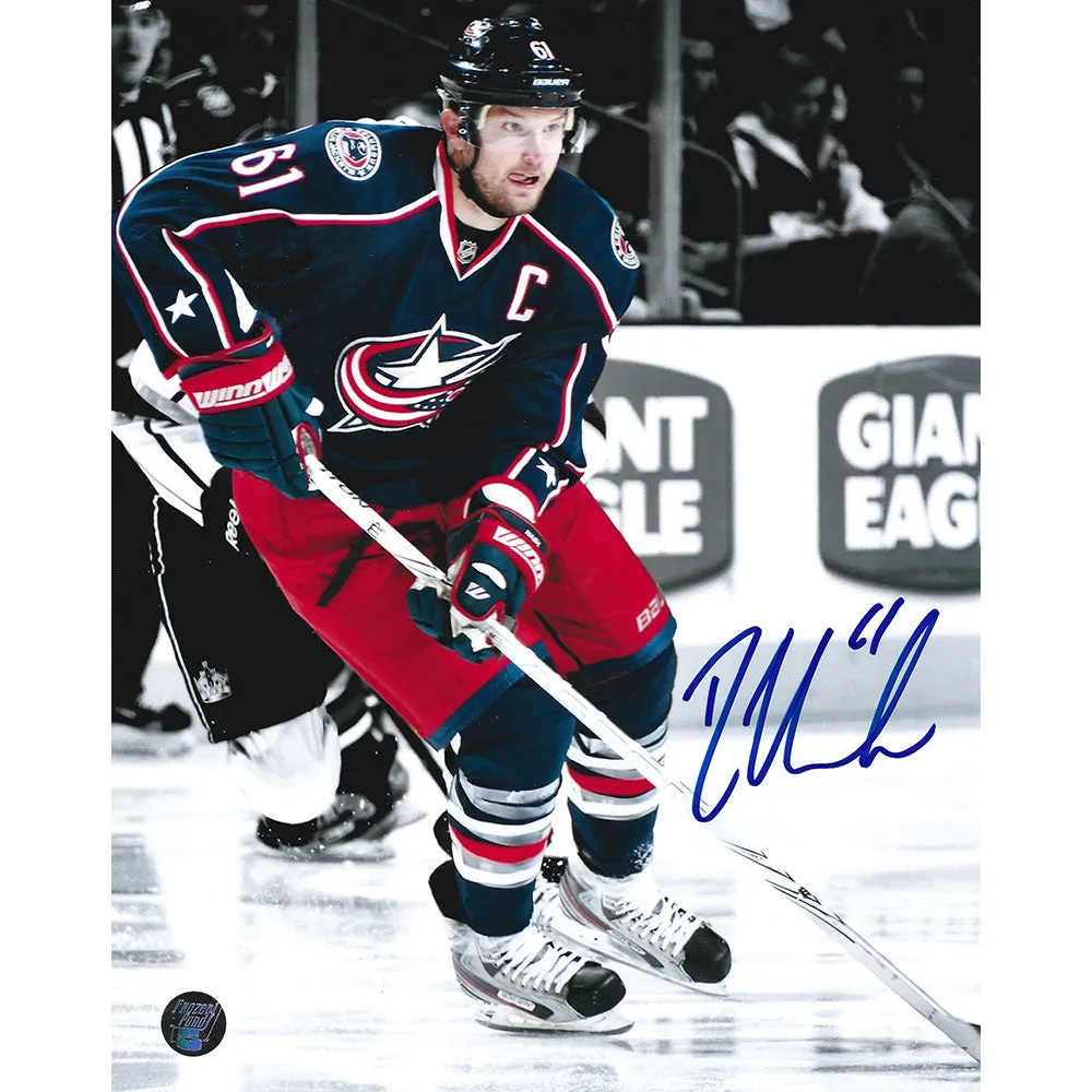 Rick Nash Autographed Columbus Blue Jackets 8X10 Photo (B W Background)