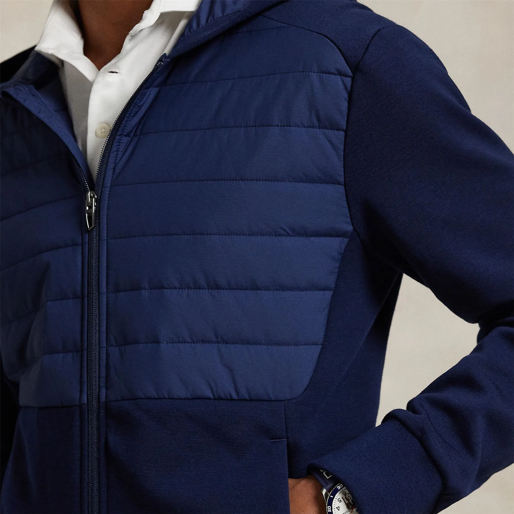RLX Full Zip Heavytech Wool Hooded Hybrid Jacket Refined Navy