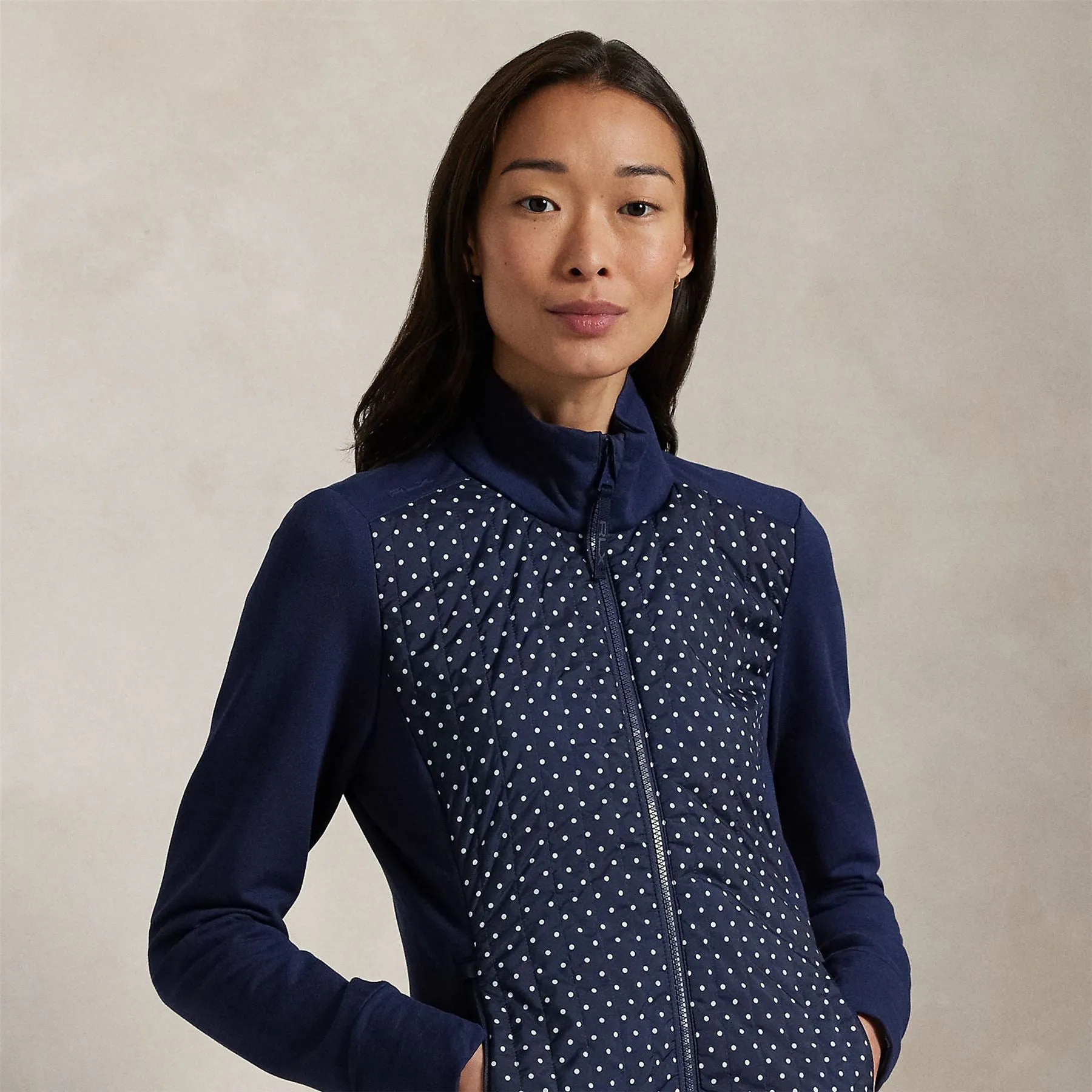 RLX Full Zip Perforated Wool Jacket Refined Navy Polka Dot