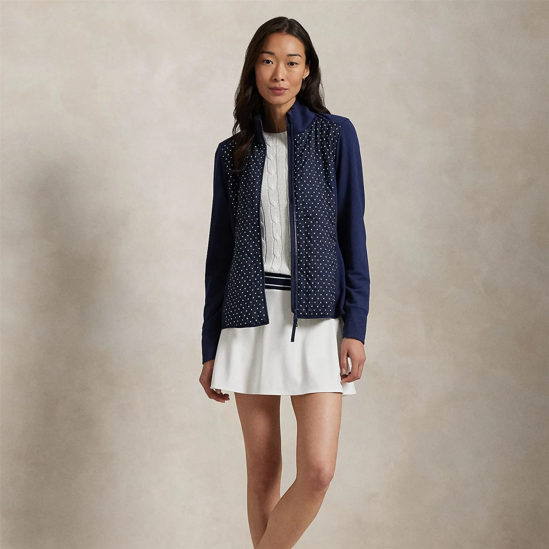 RLX Full Zip Perforated Wool Jacket Refined Navy Polka Dot