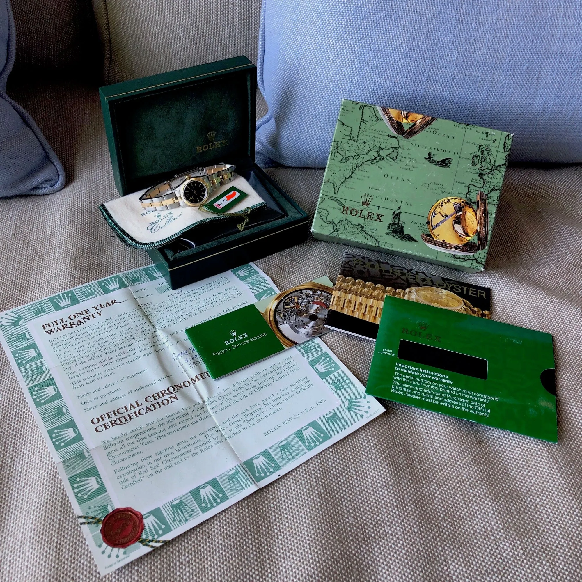 Rolex Oyster Perpetual 67243 Ladies Black Two Tone Steel Gold Wristwatch Box Papers