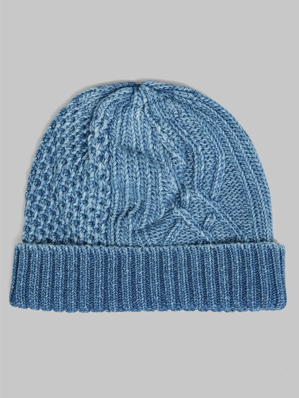 Rototo Aran Cable Indigo Watch Cap Light Denim