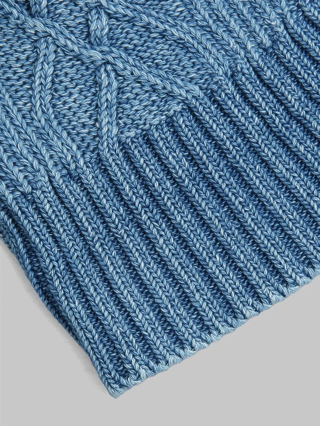 Rototo Aran Cable Indigo Watch Cap Light Denim