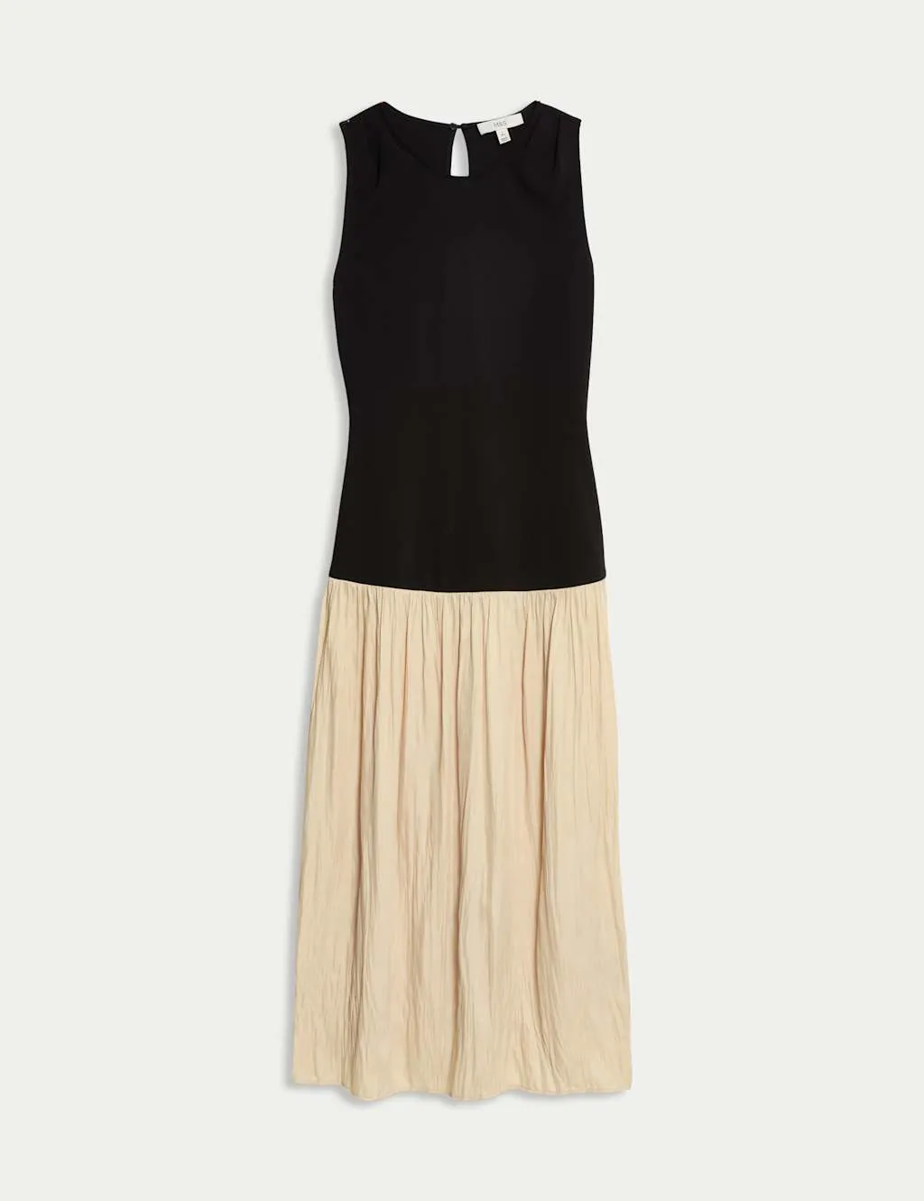Round Neck Pleated Midaxi Waisted Dress