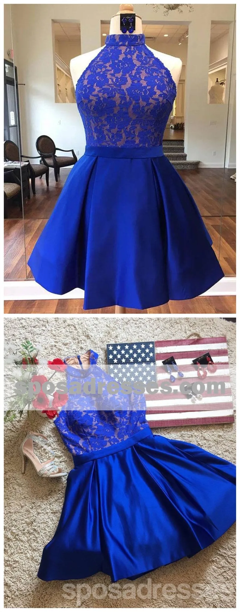 Royal Blue Halter Cheap Short Homecoming Dresses Online, CM530