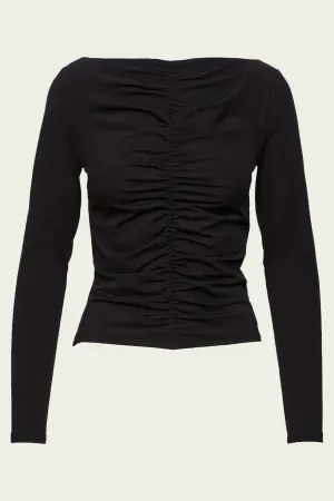 Ruched Long Sleeve Top in Black