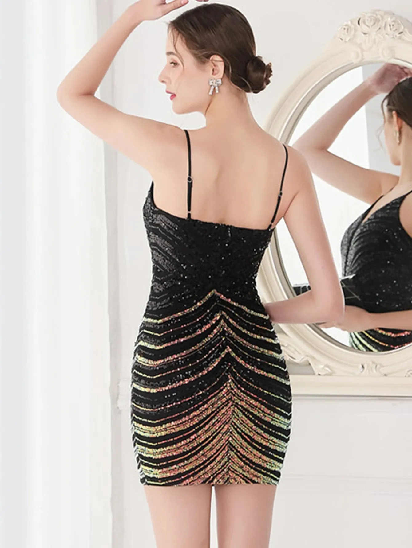 Sexy backless black sequin summer dress