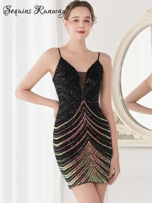 Sexy backless black sequin summer dress