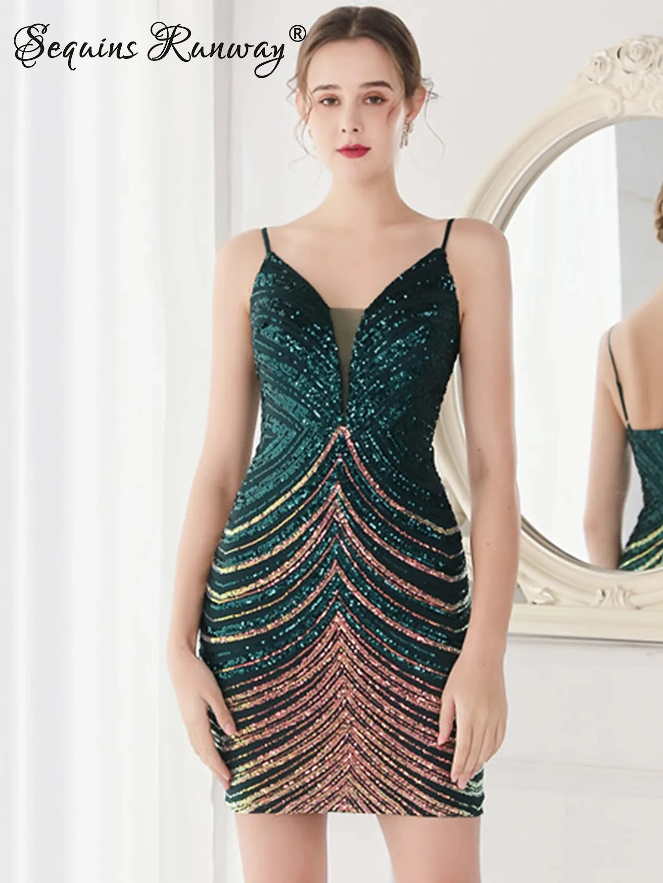 Sexy backless black sequin summer dress