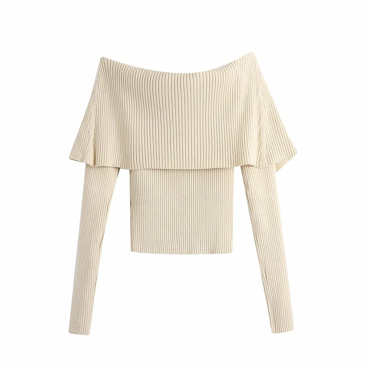 Sexy Pile Collar Off Shoulder Knit Sweater Blouse
