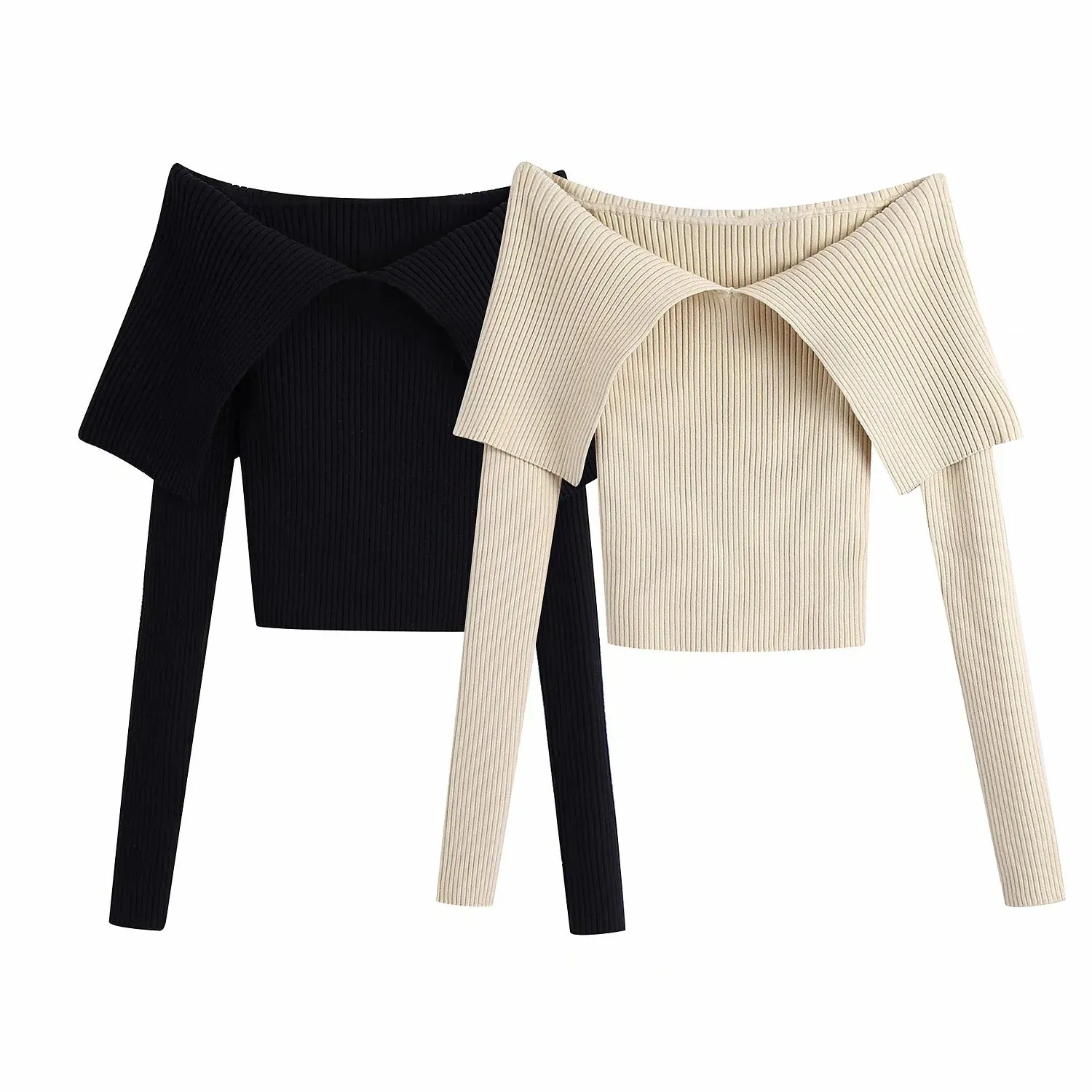 Sexy Pile Collar Off Shoulder Knit Sweater Blouse