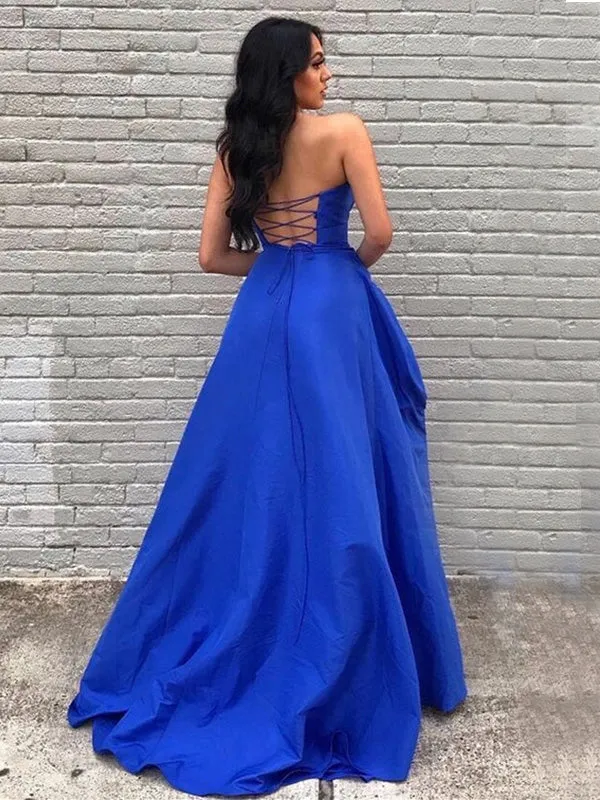 Sexy Sweetheart Sleeveless A-line Satin Evening Prom Dresses Online, OLP803