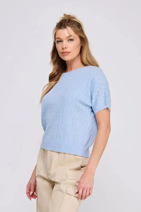 SHORT SLEEVE DOLMAN POINTELLE PATTERN