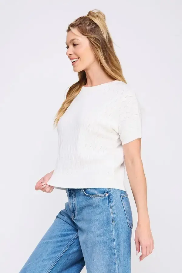 SHORT SLEEVE DOLMAN POINTELLE PATTERN